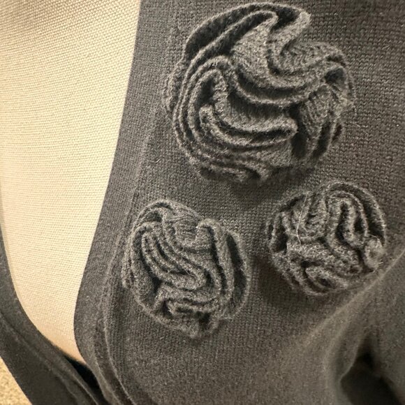 Lands' End size large 14-16 v-neck black cardigan light sweater, floral detail - Picture 2 of 3